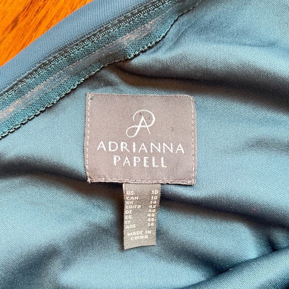 Adrianna Papell One-Shoulder Draped Gauzy Crepe Dress, Midnight Jungle, Size 10 - Picture 3 of 4